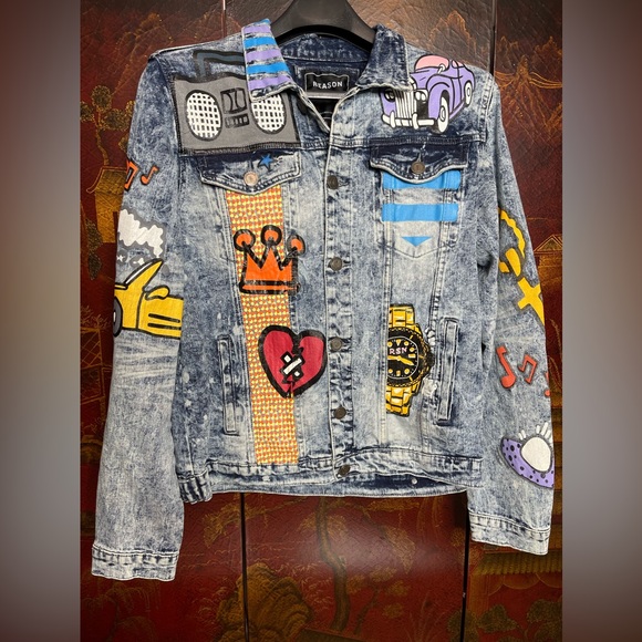 Reason Brand Hand-Painted Jean Jacket - Picture 1 of 2